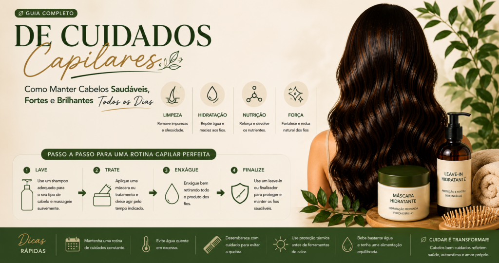 Guia Completo de Cuidados Capilares: Como Manter Cabelos Saudáveis, Fortes e Brilhantes Todos os Dias